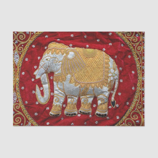 Embellished Indian Elephant Red and Gold Tissue Paper (Front)