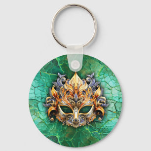 Embellished Venatian Mask on Bright Green Key Ring