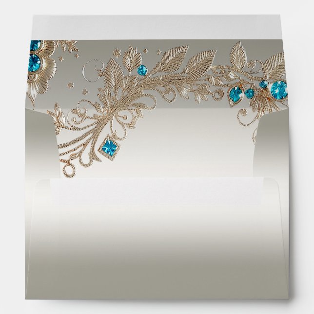 Embellishing Gold Blue Stones Envelope (Back (Bottom))
