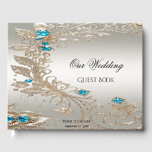 Embellishing Gold Blue Stones Guest Book