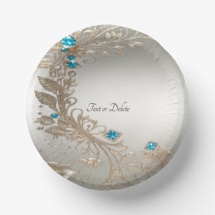 Embellishing Gold Blue Stones Paper Bowls Plate