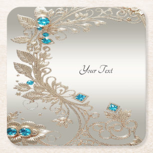 Embellishing Gold Blue Stones Paper Coaster