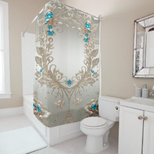 Embellishing Gold Blue Stones Shower Curtain