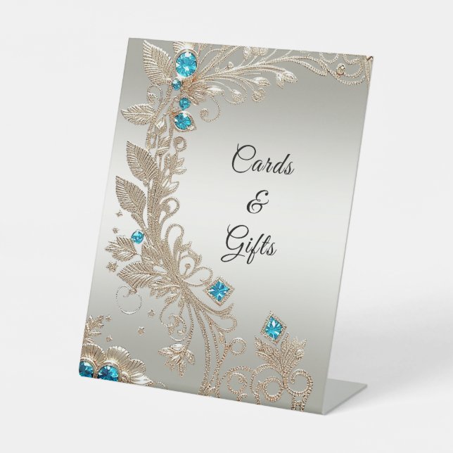 Embellishing Gold Blue Stones Tabletop Signs (Front)