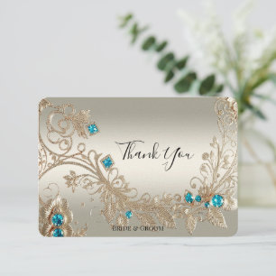 Embellishing Gold Blue Stones Thank You Card