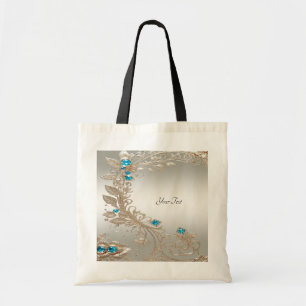 Embellishing Gold Blue Stones Tote Bag