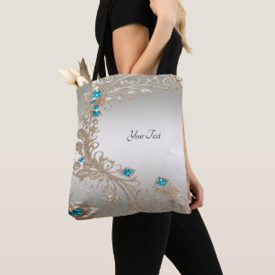 Embellishing Gold Blue Stones Tote Bag