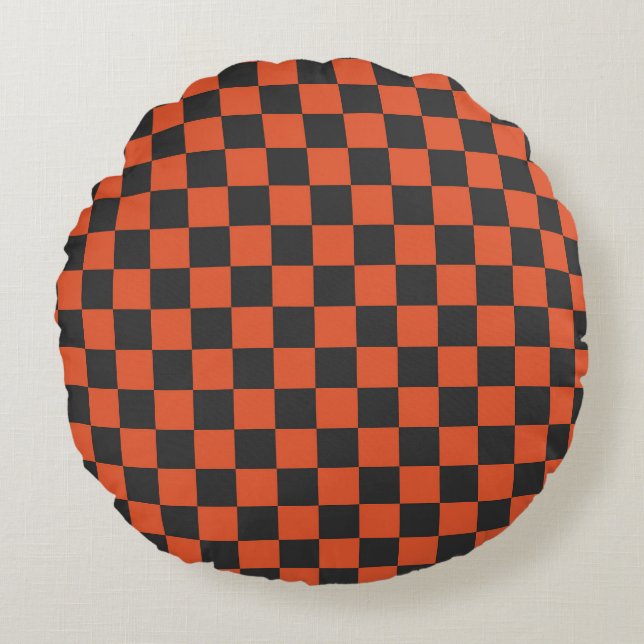 Ember and ash checkerboard pattern round cushion (Front)