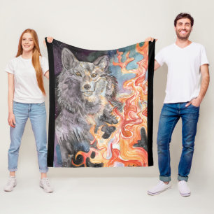 Ember Eyes Wolf Watercolor Fleece Blanket