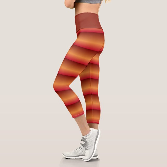 Ember Glow Crops: Sunset Stripe Activewear Capri Leggings (Left)