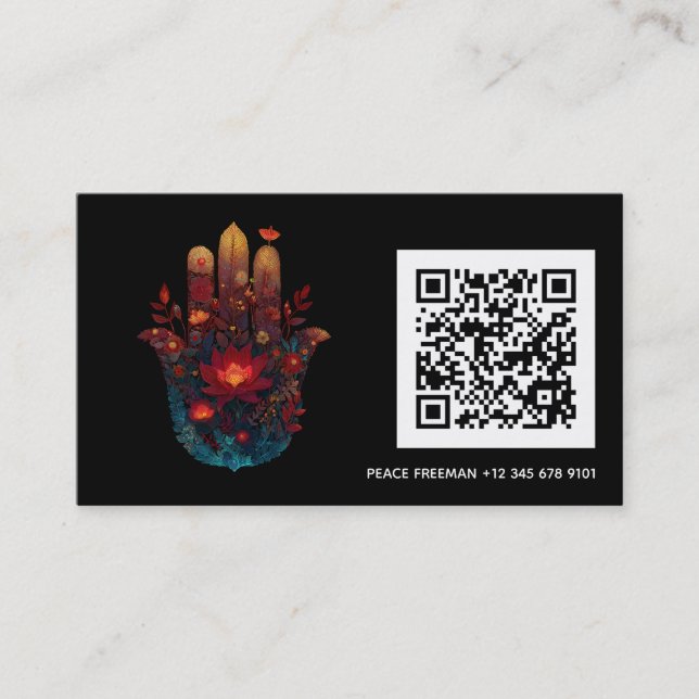 Ember Lotus | Hamsa Hand Design Business Card (Front)