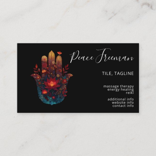 Ember Lotus | Hamsa Hand Design Business Card (Front)