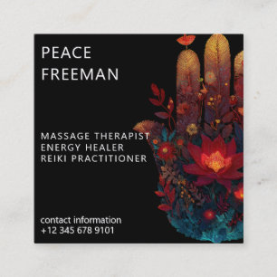 Ember Lotus   Hamsa Hand Design Square Business Card
