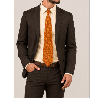 Emberielle Burnt Orange and Gold Ornamental Floral Tie
