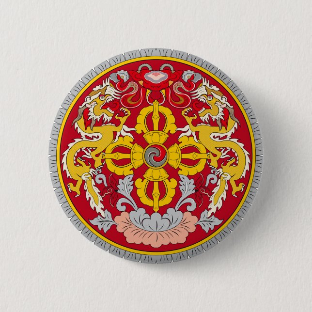 Emblem of Bhutan (རྒྱལ་ཡོངས་ལས་རྟགས་) 6 Cm Round Badge (Front)