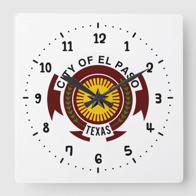 Emblem of City of El Paso, Texas Square Wall Clock (Front)