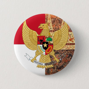 Emblem of Indonesia - Garuda Pancasila  Batik Flag 6 Cm Round Badge