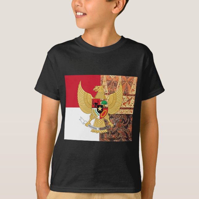 Emblem of Indonesia - Garuda Pancasila  Batik Flag T-Shirt (Front)