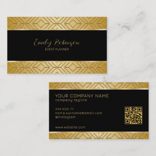 Embosed gold geometric pattern black background business card
