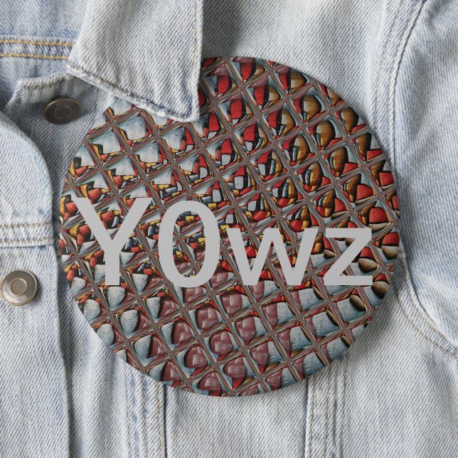Embossed Ash Grey Maroon Chequered: A Modern Art 6 Cm Round Badge (In Situ)