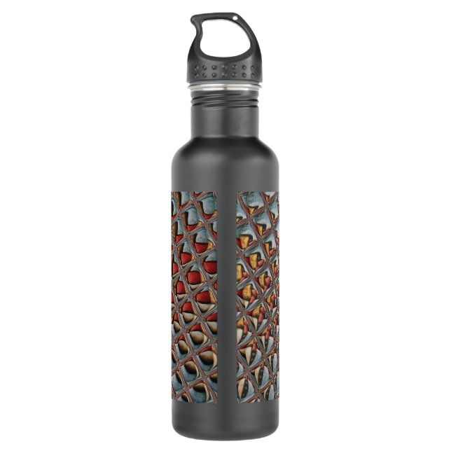 Embossed Ash Grey Maroon Chequered: A Modern Art 710 Ml Water Bottle (Back)