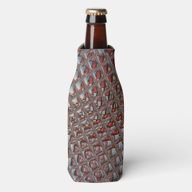 Embossed Ash Grey Maroon Chequered: A Modern Art Bottle Cooler (Bottle Front)