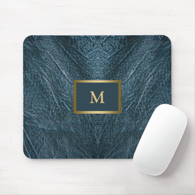 Embossed Blue Leather  Mouse Pad (With Mouse)