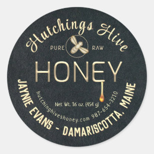 Embossed Bronze Dripping Honey Label with Bee     