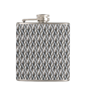 Embossed Chrome Harlequin Diamonds Print Hip Flask