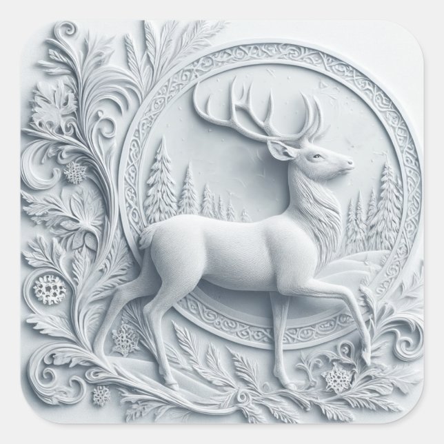 Embossed Collage Deer in Motion Square Sticker (Front)