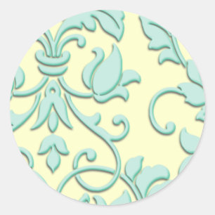 Embossed Damask, Aqua Classic Round Sticker