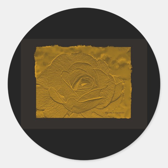 Embossed Deep Gold Rose Classic Round Sticker (Front)