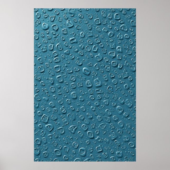 Embossed Digital Droplets on Blue Surface Poster (Front)