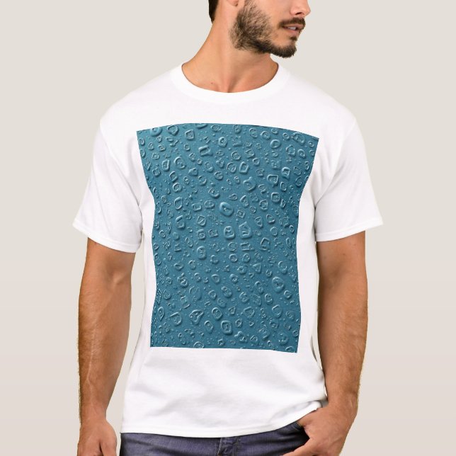 Embossed Digital Droplets on Blue Surface T-Shirt (Front)