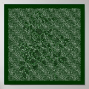 Embossed Effect Green Stencil Roses Floral  Poster