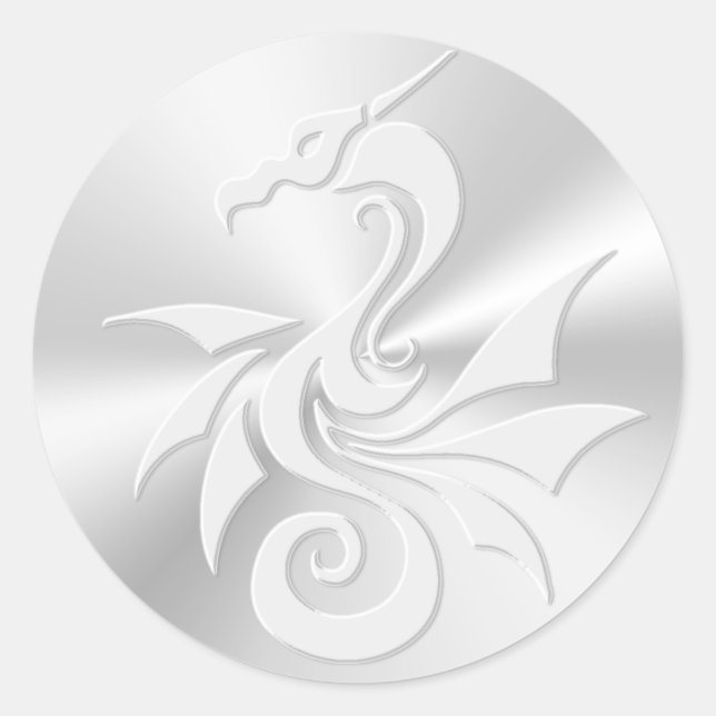Embossed-effect Tribal Dragon Classic Round Sticker (Front)