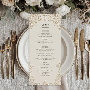 Embossed Elegant Ivory Floral Wedding Menu