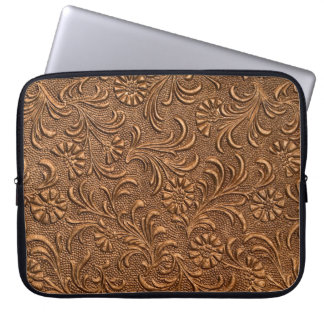 embossed floral panel, copper laptop sleeve