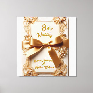 "Embossed Floral Wedding Invitation Satin Bow  Canvas Print