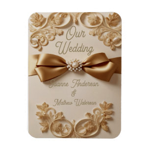 Embossed Floral Wedding Invitation – Satin Bow & G Magnet