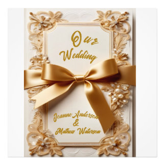 "Embossed Floral Wedding Invitation Satin Bow Photo Print
