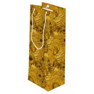 Embossed Flowers-Gold-WINE GIFT BAG