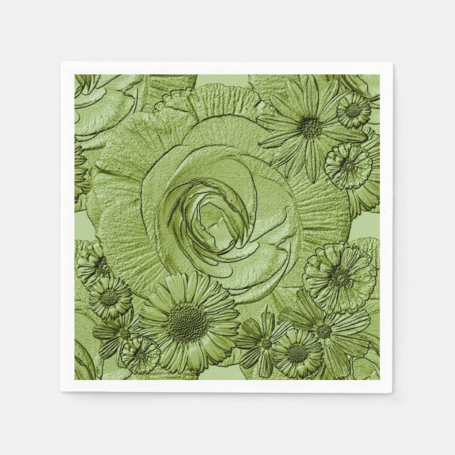 Embossed Flowers-Green-COCKTAIL NAPKINS (Front)