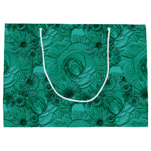 Embossed Flowers-Jade Green-GIFT BAG L