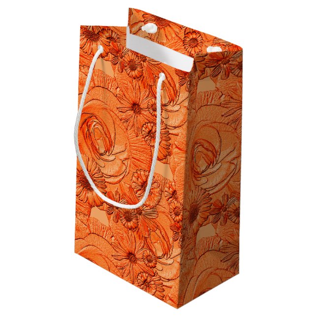 Embossed Flowers-Orange-GIFT BAG S (Back Angled)