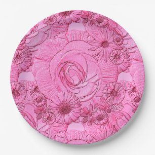 Embossed Flowers-Pink-PAPER PLATES
