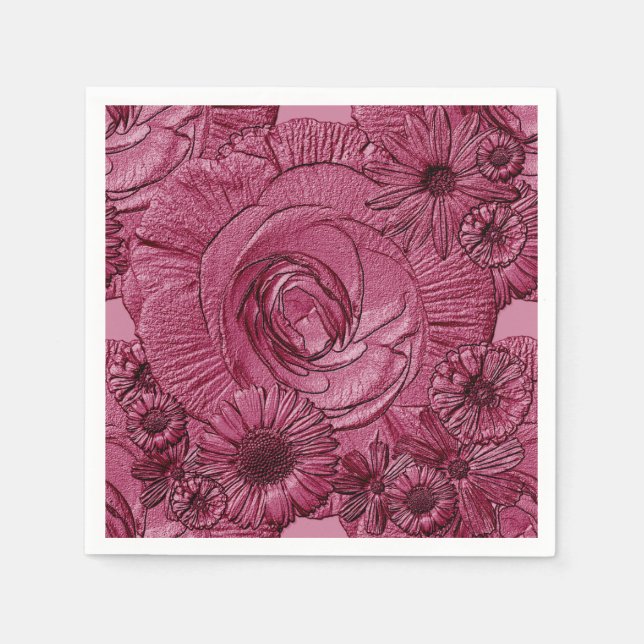Embossed Flowers-Plum-COCKTAIL NAPKINS (Front)