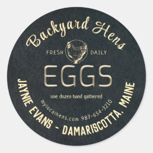 Embossed Fresh Eggs Gold Hen Logo Label Black