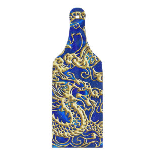 Embossed Gold Dragon on BlueSatin Print Cutting Board