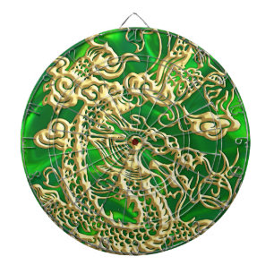 Embossed Gold Dragon on Green Satin Dartboard
